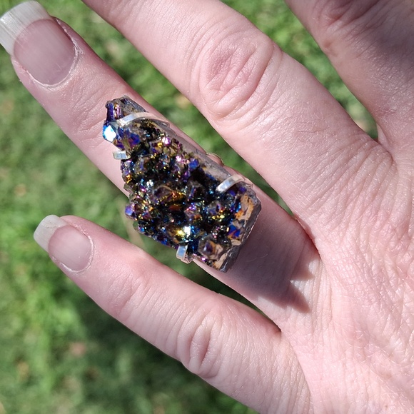 New Titanium Druzy 925 Silver Ring. - Picture 4 of 12
